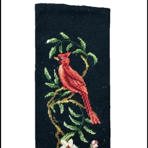 Vintage Needlepoint Bell Pull Wall Tapestry Birds Floral Black 52” Long - Picture 2 of 7